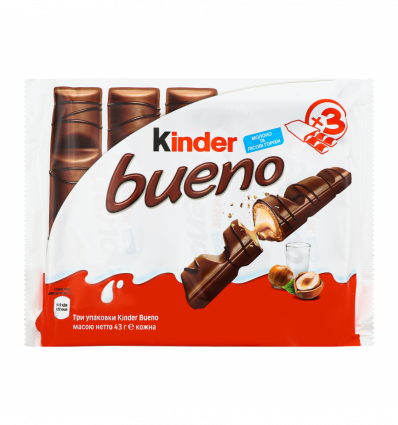 Вафли Kinder Bueno с молочно-ореховой начинкой 43г*3уп 129г