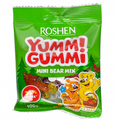 Цукерки Roshen Yummi Gummi Mini Bear mix желейні 100г