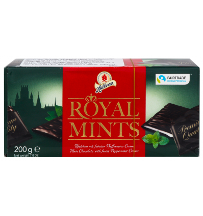 Цукерки Halloren Royal Mints шоколадні м`ятна начинка 200г