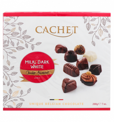 Цукерки Cachet Pralines молочний темний і білий шоколад 200г