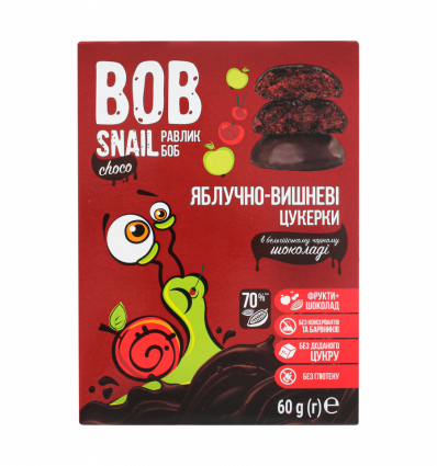 Цукерки Bob Snail яблучно-вишневі у чорному шоколаді 60г