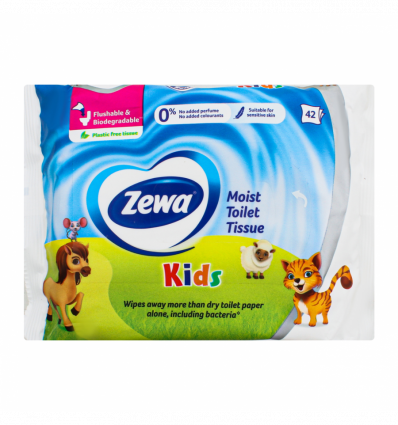 Влажная туалетная бумага Zewa Kids детская, 42 листа