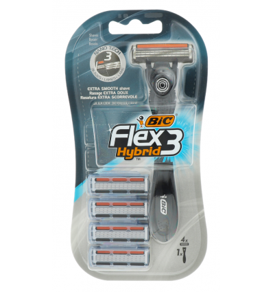 Бритва BIC Flex 3 Hybrid для бритья ручка + сменные кассеты 4шт