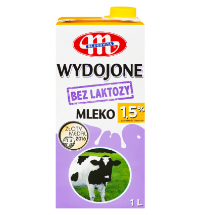 Молоко Mlekovita коровье питьевое без лактозы 1,5% 1л