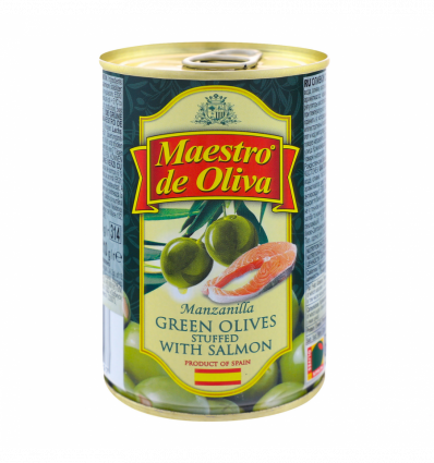 Оливки Maestro de Oliva зеленые с сьомгой 300г
