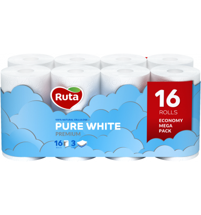Туалетная бумага Ruta Pure white premium трехслойная, 16 рул