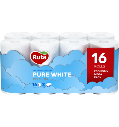 Туалетний папір Ruta Pure white premium тришаровий, 16 рул