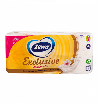 Туалетная бумага Zewa Exclusive Aqua Tube Almond Milk четырехслойная, 8 рул
