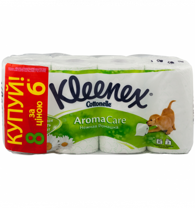 Туалетний папір Kleenex Cottonele аромат ніжної ромашки тришаровий, 8 рул