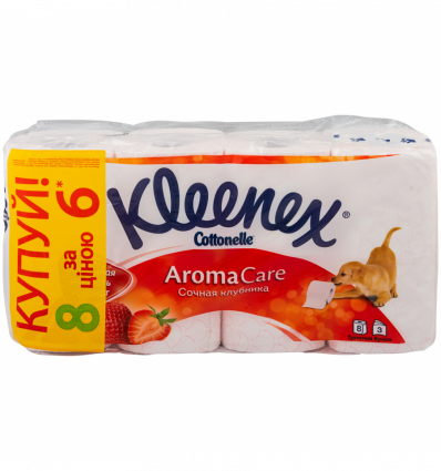 Туалетная бумага Kleenex Cottonele аромат клубники трехслойная, 8 рул