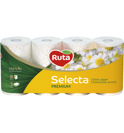 Туалетная бумага Ruta Selecta Premium трехслойная, 8 рул