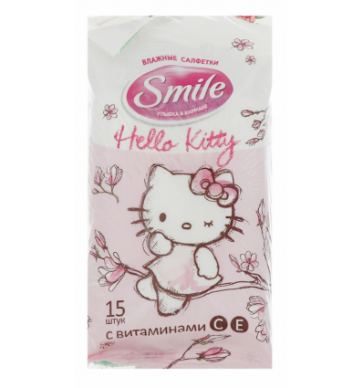 Cалфетки влажные Smile Hello kitty с витаминами 15шт