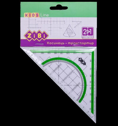 Угольник 2 в 1,140мм, 90°/45°, с салатовой полоской, блистер, KIDS Line ZB.5623-15