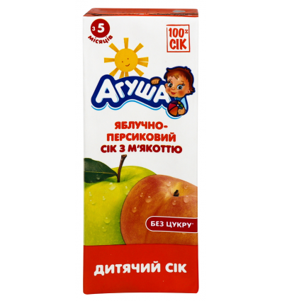 Сок Агуша яблочно-персиковый с мякотью детский 0,2л тетра