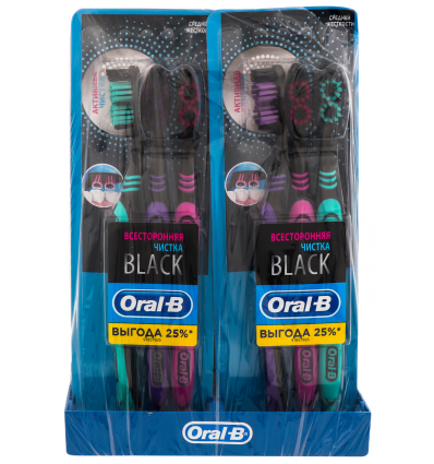 Зубная щетка ОгаІ-В Black Oral-B Black Всесторонняя чистка средняя жесткость 3шт