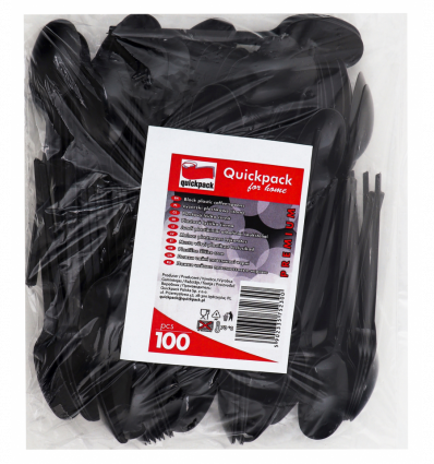 Ложки Quickpack for home чайные пластиковые черные 100шт