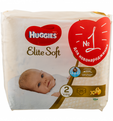 Підгузки Huggies Elite Soft 2 розмір для дітей 4-6кг 25шт