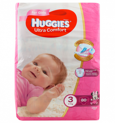 Підгузки Huggies Ultra Comfort для дівчаток 3 розмір 5-9кг 80шт