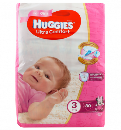 Подгузники Huggies Ultra Comfort 3 размер для девочек 5-9кг 80шт