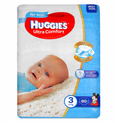 Подгузники Huggies Ultra Comfort 3 разме для мальчиков 5-9кг 80шт