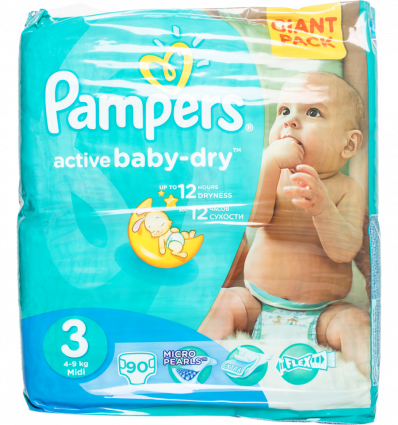 Підгузки Pampers Active Baby-Dry Midi 3 розмір для дітей 4-9кг 90шт