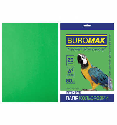Кольоровий папір BUROMAX INTENSIVE зелений А4 80г/м² 20 аркушів ( BM.2721320-04 )