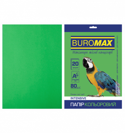 Кольоровий папір BUROMAX INTENSIVE зелений А4 80г/м² 20арк (BM.2721320-04)