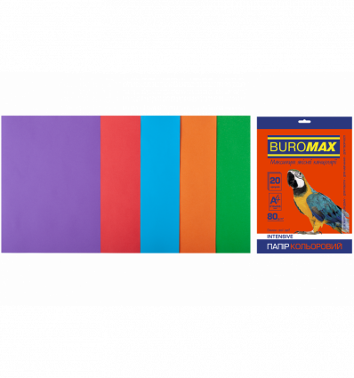 Кольоровий папір BUROMAX INTENSIVE асорті А4 80г/м² 20 аркушів ( BM.2721320-99 )