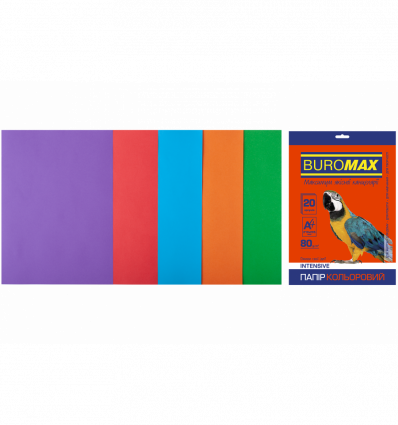 Цветная бумага BUROMAX INTENSIVE ассорти А4 80г/м² 20л (BM.2721320-99)