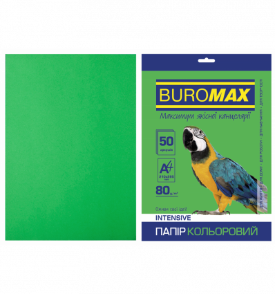 Кольоровий папір BUROMAX INTENSIVE зелений А4 80г/м² 50арк (BM.2721350-04)