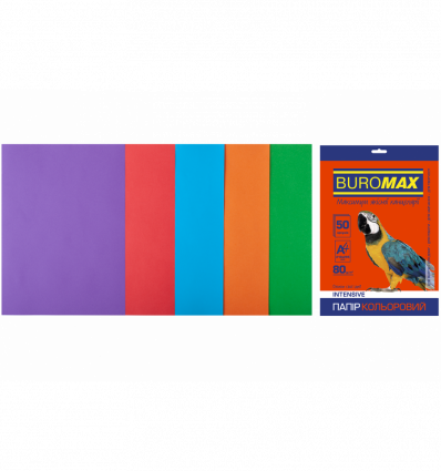 Цветная бумага BUROMAX INTENSIVE ассорти А4 80г/м² 50л (BM.2721350-99)