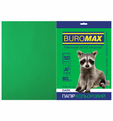 Цветная бумага BUROMAX DARK темно-зеленая А4 80г/м² 50л (BM.2721450-04)