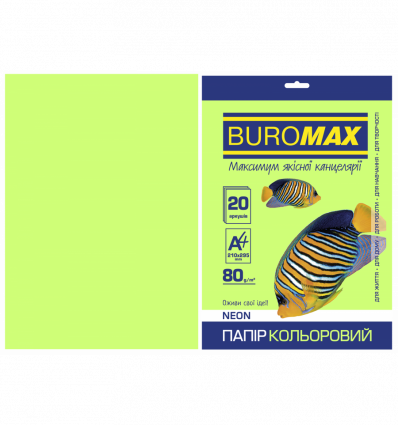 Кольоровий папір BUROMAX NEON зелений А4 80г/м² 20 аркушів ( BM.2721520-04 )