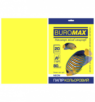 Кольоровий папір BUROMAX NEON жовтий А4 80г/м² 20 аркушів ( BM.2721520-08 )