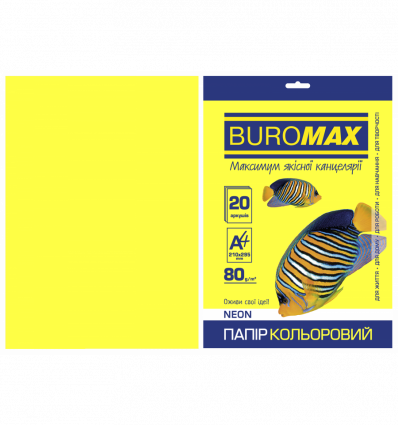 Кольоровий папір BUROMAX NEON жовтий А4 80г/м² 20арк (BM.2721520-08)