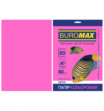 Цветная бумага BUROMAX NEON малиновая А4 80г/м² 20л (BM.2721520-29)