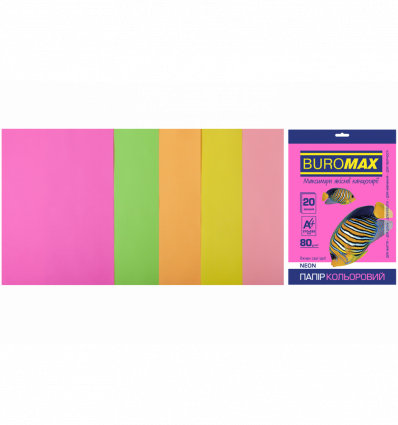 Цветная бумага BUROMAX NEON ассорти А4 80г/м² 20л (BM.2721520-99)