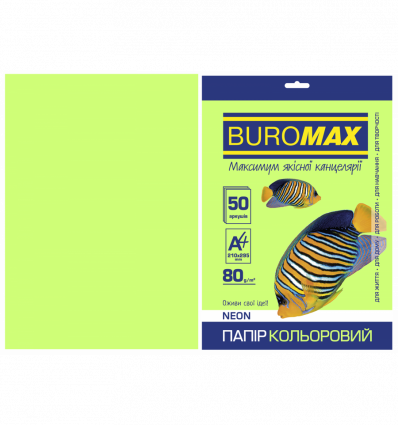 Кольоровий папір BUROMAX NEON зелений А4 80г/м² 50 аркушів ( BM.2721550-04 )