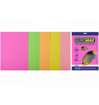 Кольоровий папір BUROMAX NEON асорті А4 80г/м² 50 аркушів ( BM.2721550-99 )