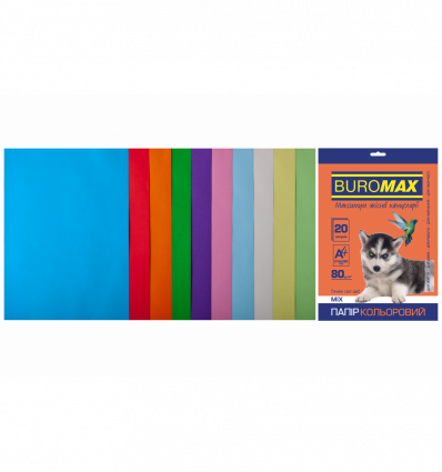 Кольоровий папір BUROMAX PASTEL+INTENSIVE асорті А4 80г/м² 20 аркушів ( BM.2721620-99 )