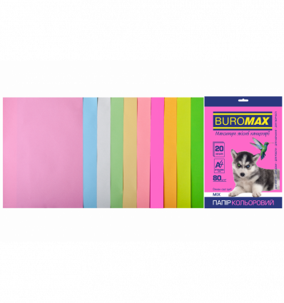Кольоровий папір BUROMAX PASTEL+NEON асорті А4 80г/м² 20 аркушів ( BM.2721720-99 )