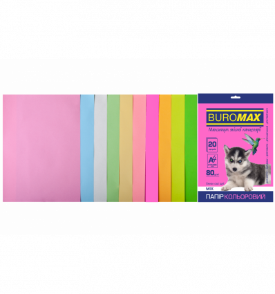 Цветная бумага BUROMAX PASTEL+NEON ассорти А4 80г/м² 20л (BM.2721720-99)
