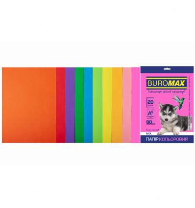 Цветная бумага BUROMAX NEON+INTENSIVE ассорти А4 80г/м² 20л (BM.2721820-99)