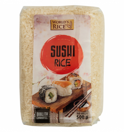 Рис World`s Rice круглозернистый для приготовления суши 500г пакет