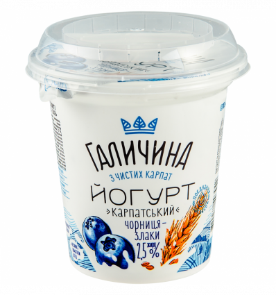Йогурт Галичина Карпатский черника-злаки питьевой 2,5% 280г