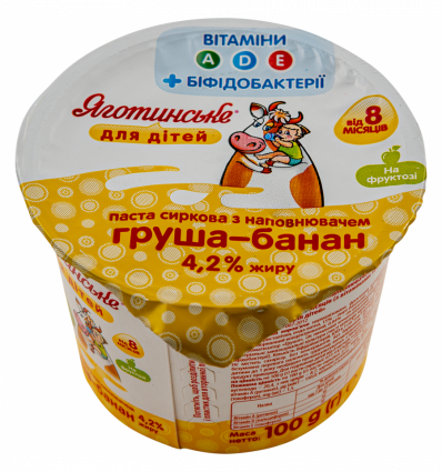 Паста творожная 4.2% Груша-банан Яготинське для дітей ст 100г