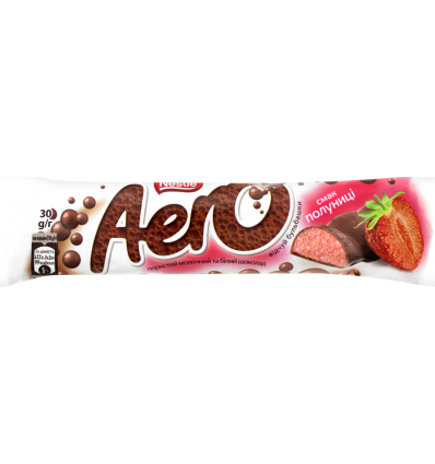 Шоколад Aero пористый молочный и белый вкус клубники 30г