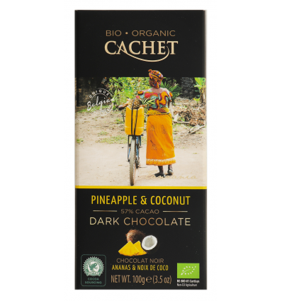 Шоколад Cachet Organic чорний з кокосом та ананасом 100г
