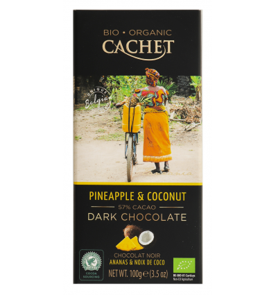 Шоколад Cachet Organic с кокосом и ананасом черный 100г