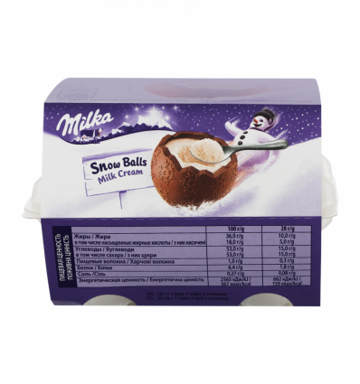Шоколад Milka Snow Balls молочний з кремом фігурний 112г